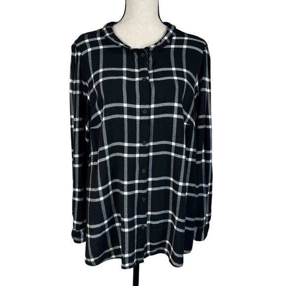 Lane Bryant SZ 16 Top Plaid Button-Up Ruffled Collared Long Sleeve Lightweight - Picture 1 of 10